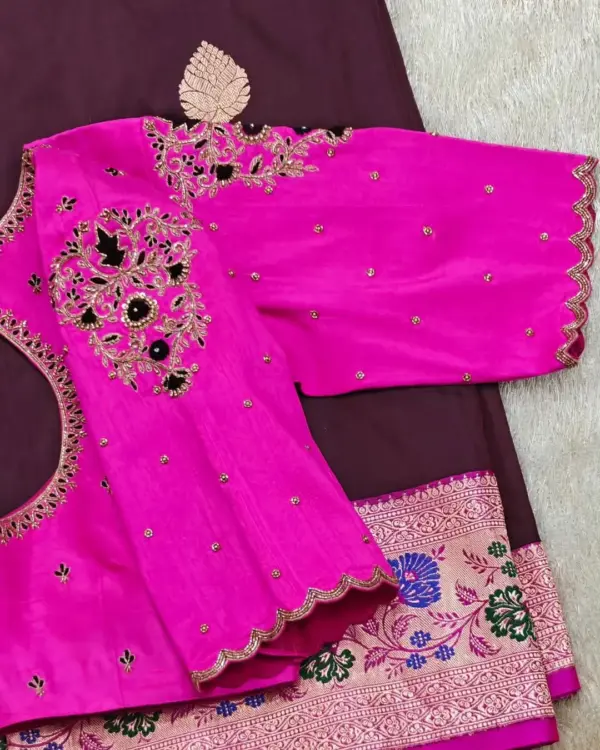 Gorgeous Rani Pink Raw Silk Blouse – Dazzling Maggam Work for Party Glam