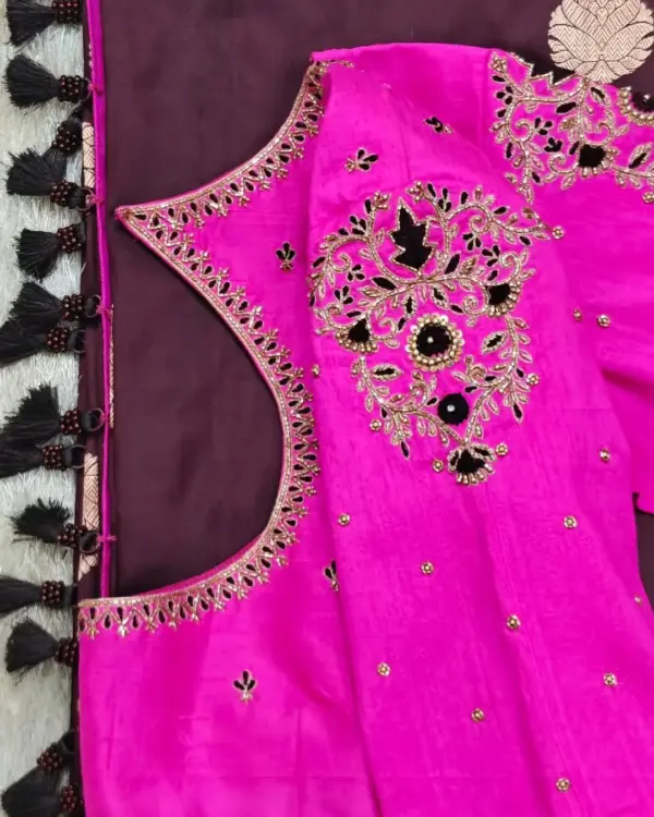Gorgeous Rani Pink Raw Silk Blouse – Dazzling Maggam Work for Party Glam