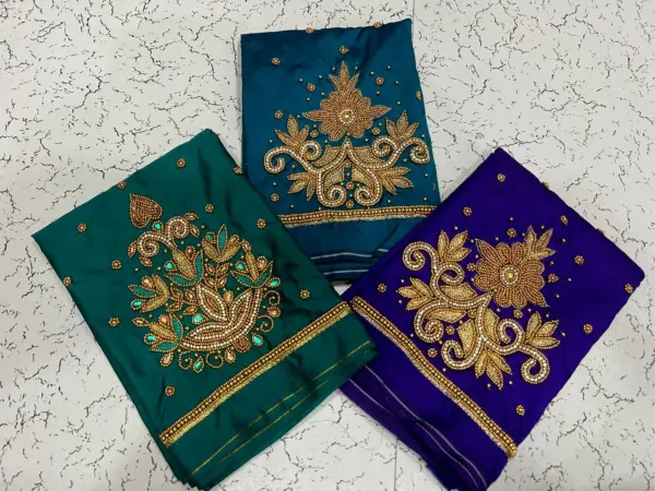 Graceful Green Floral Buti Aariwork Blouse – Limited Offer