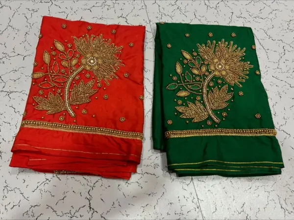 Graceful Lotus Elegance – Designer Beads Aari Work Blouse at Offer Price