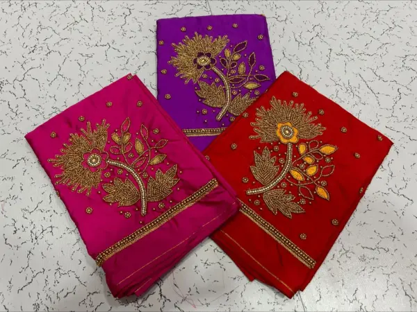 Graceful Lotus Elegance – Designer Beads Aari Work Blouse at Offer Price