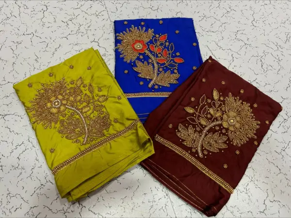 Graceful Lotus Elegance – Designer Beads Aari Work Blouse at Offer Price