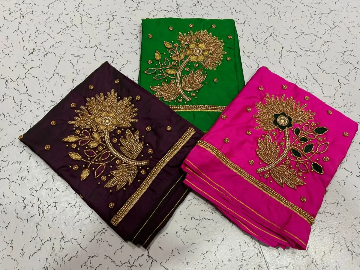 Graceful Lotus Elegance – Designer Beads Aari Work Blouse at Offer Price 2