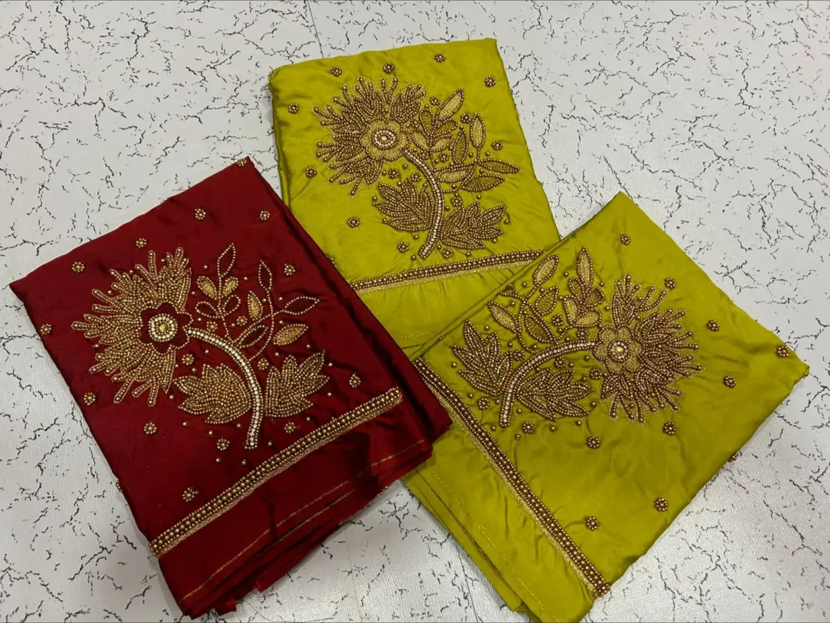 Graceful Lotus Elegance – Designer Beads Aari Work Blouse at Offer Price 3