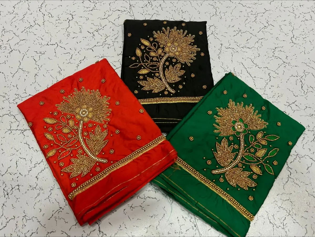 Graceful Lotus Elegance – Designer Beads Aari Work Blouse at Offer Price 4