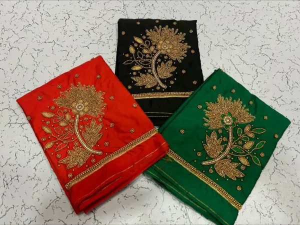 Graceful Lotus Elegance – Designer Beads Aari Work Blouse at Offer Price