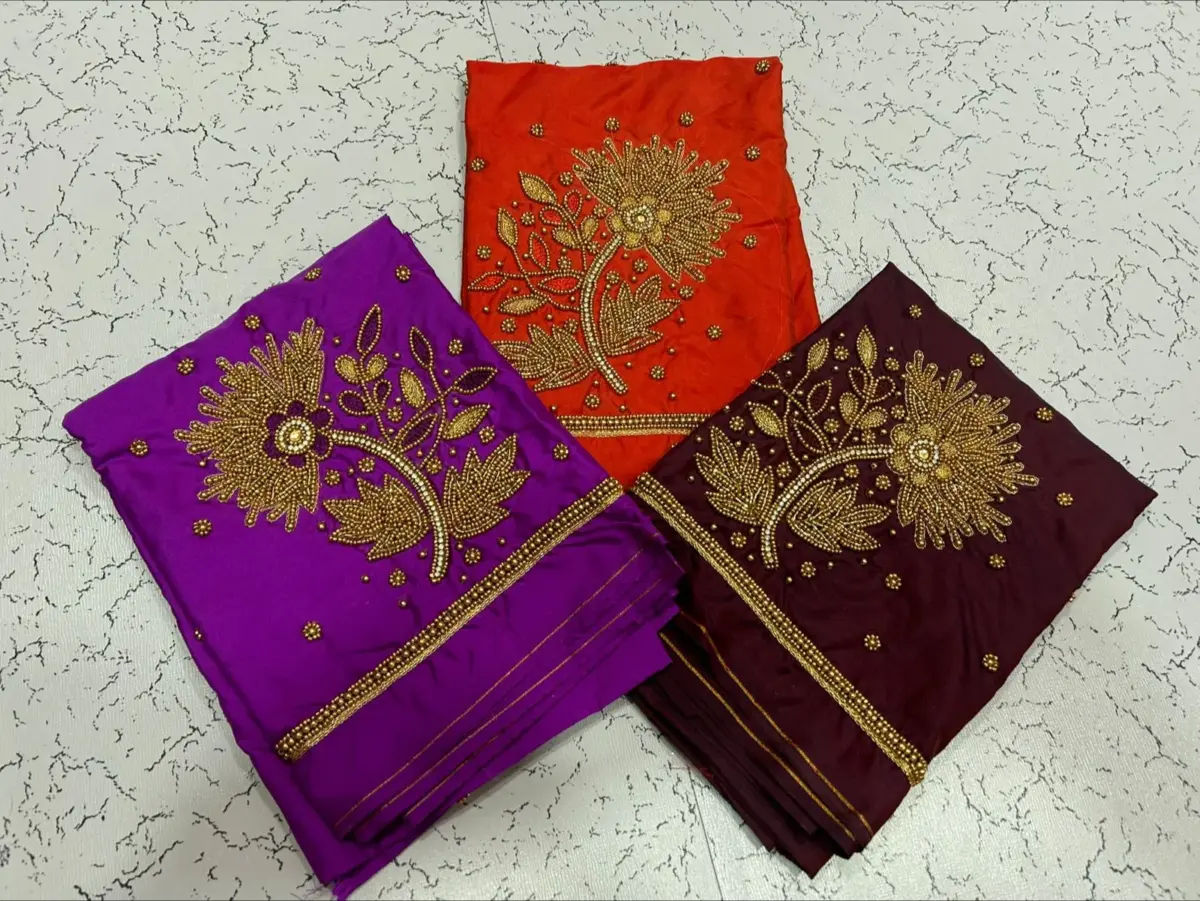 Graceful Lotus Elegance – Designer Beads Aari Work Blouse at Offer Price 5