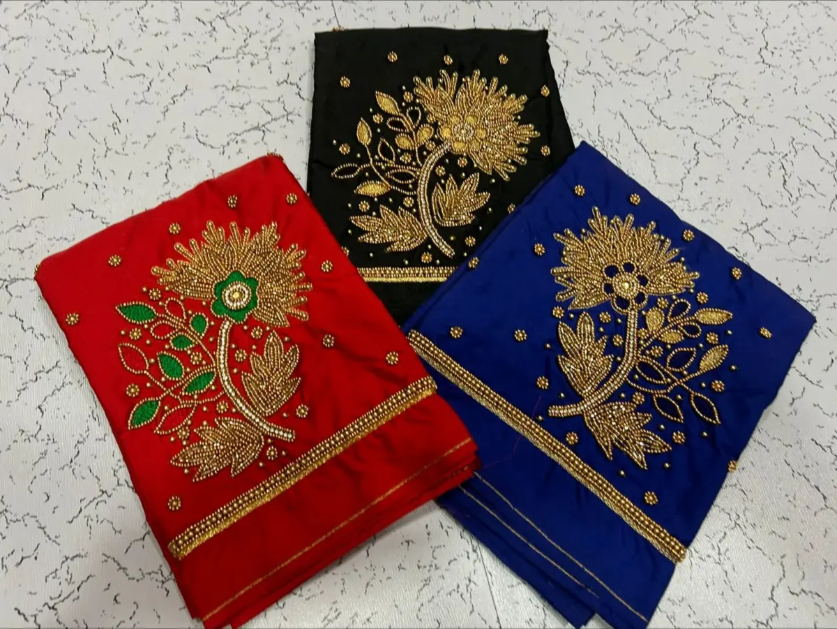 Graceful Lotus Elegance – Designer Beads Aari Work Blouse at Offer Price 6