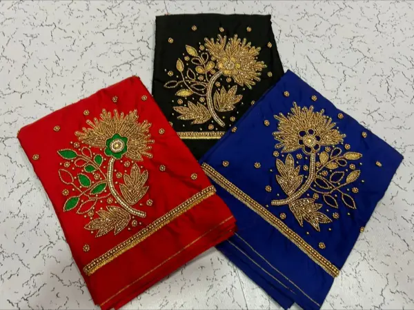 Graceful Lotus Elegance – Designer Beads Aari Work Blouse at Offer Price