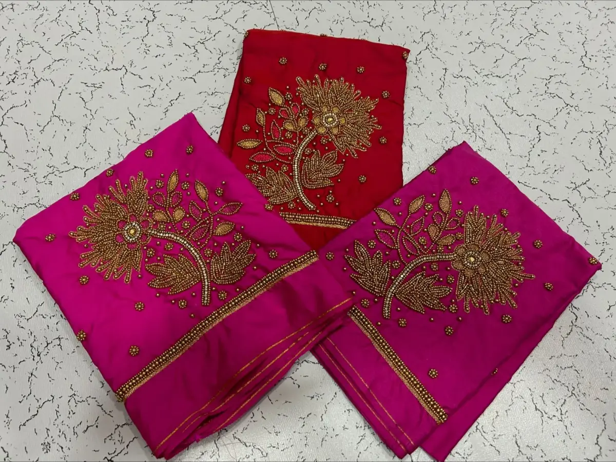 Graceful Lotus Elegance – Designer Beads Aari Work Blouse at Offer Price 8