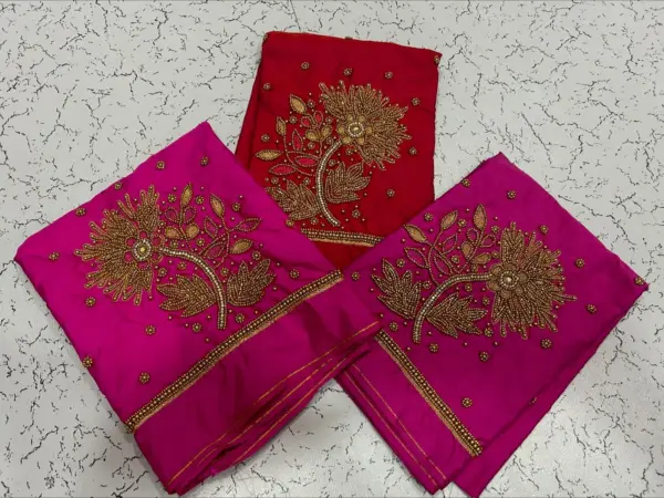 Graceful Lotus Elegance – Designer Beads Aari Work Blouse at Offer Price