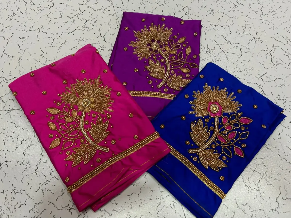 Graceful Lotus Elegance – Designer Beads Aari Work Blouse at Offer Price 9
