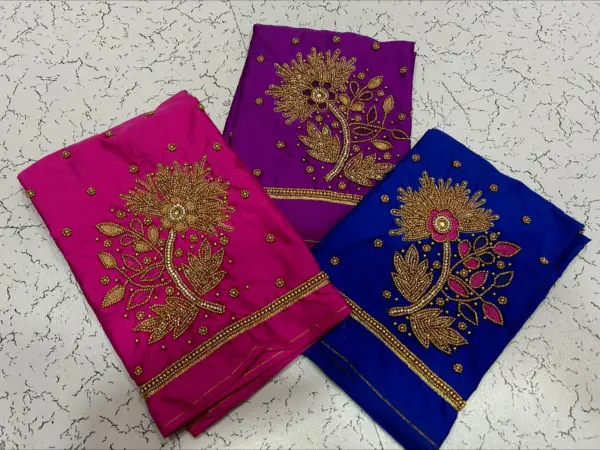 Graceful Lotus Elegance – Designer Beads Aari Work Blouse at Offer Price