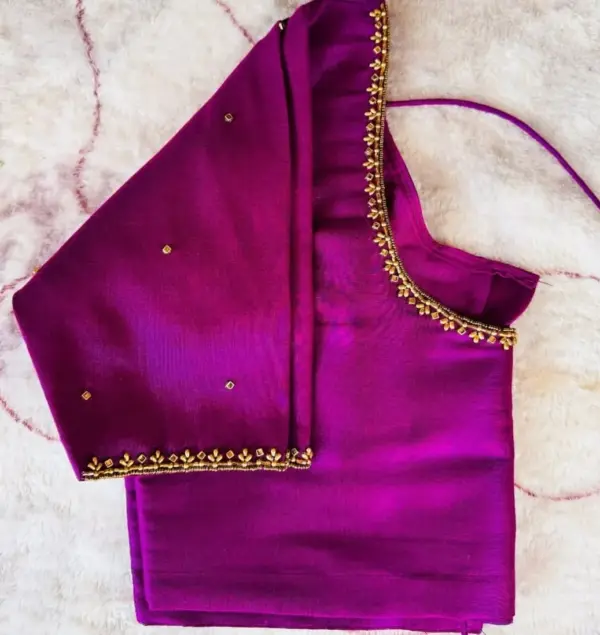 Graceful Minimal Aariwork Blouse – Classic Purple Designer Pick