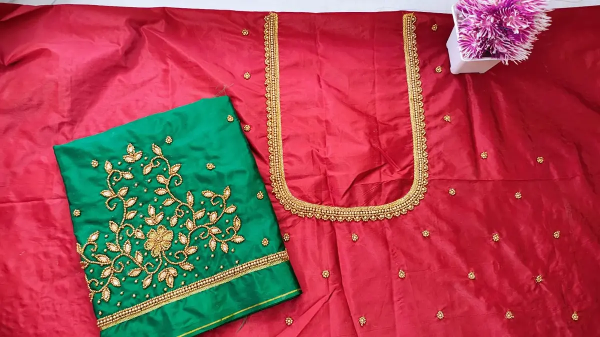 Graceful Minimal Floral Beads Blouse – Designer Look, Budget Price 1
