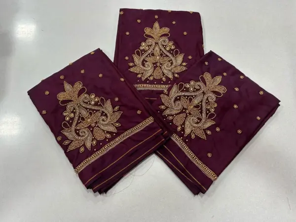 Majestic Dark Maroon Aari Work Blouse – Limited-Time Offer