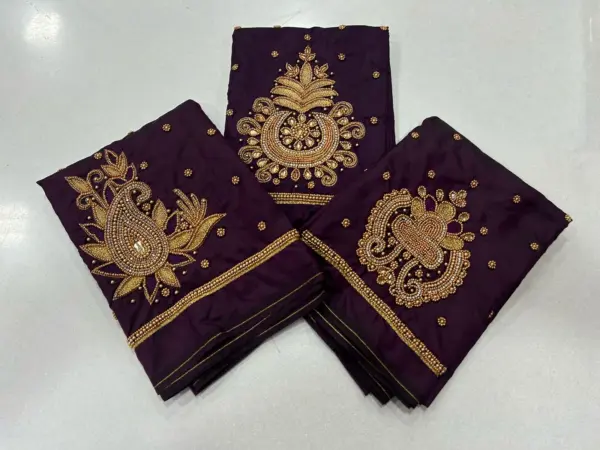 Majestic Dark Maroon Aari Work Blouse – Limited-Time Offer