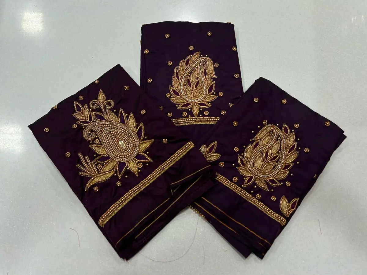 Majestic Dark Maroon Aari Work Blouse – Limited-Time Offer 6