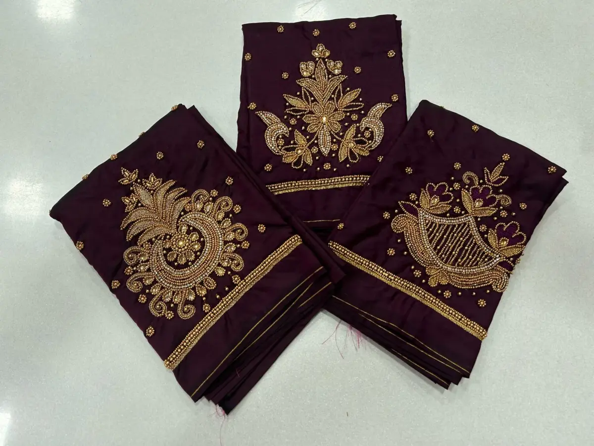 Majestic Dark Maroon Aari Work Blouse – Limited-Time Offer 8