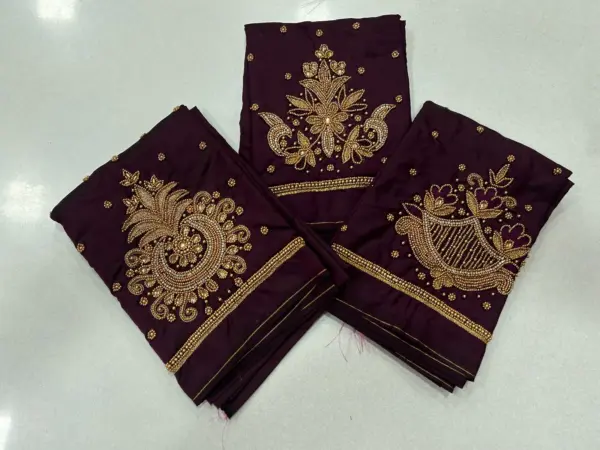 Majestic Dark Maroon Aari Work Blouse – Limited-Time Offer