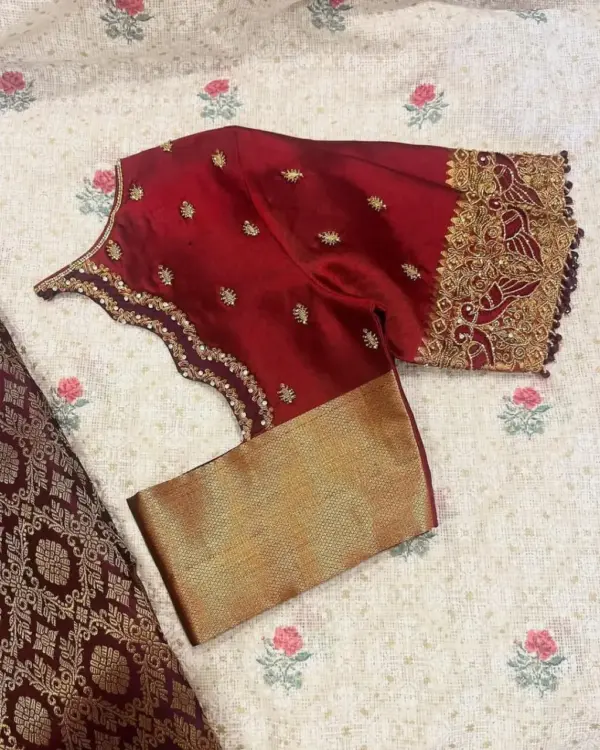 Majestic Maroon Peacock Maggam Work Blouse – Royal Elegance Redefined!