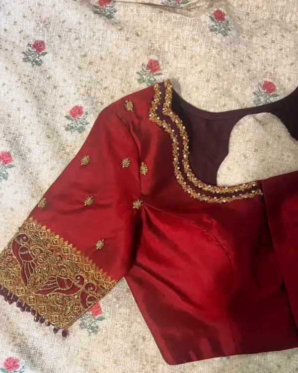 Majestic Maroon Peacock Maggam Work Blouse – Royal Elegance Redefined!