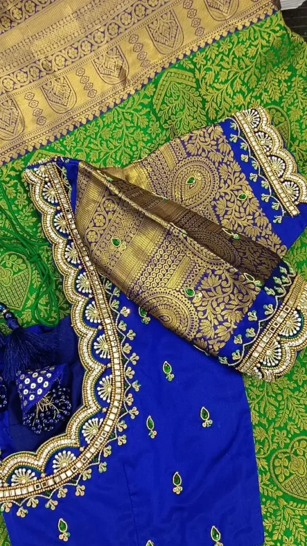 Regal Radiance – Royal Blue Cutwork Maggam Blouse for Grand Celebrations