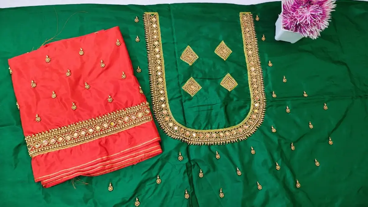 Royal Yellow-Gold Kundan Maggam Work Blouse – Exclusive Offer! 1