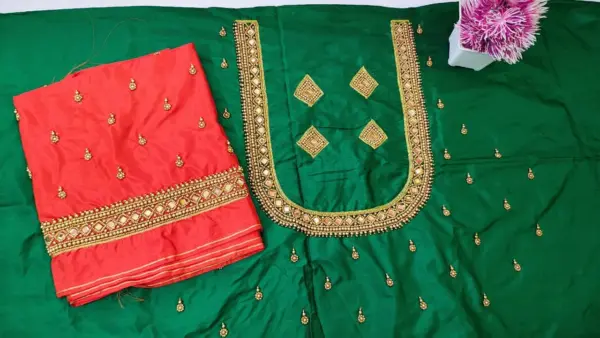 Royal Yellow-Gold Kundan Maggam Work Blouse – Exclusive Offer!