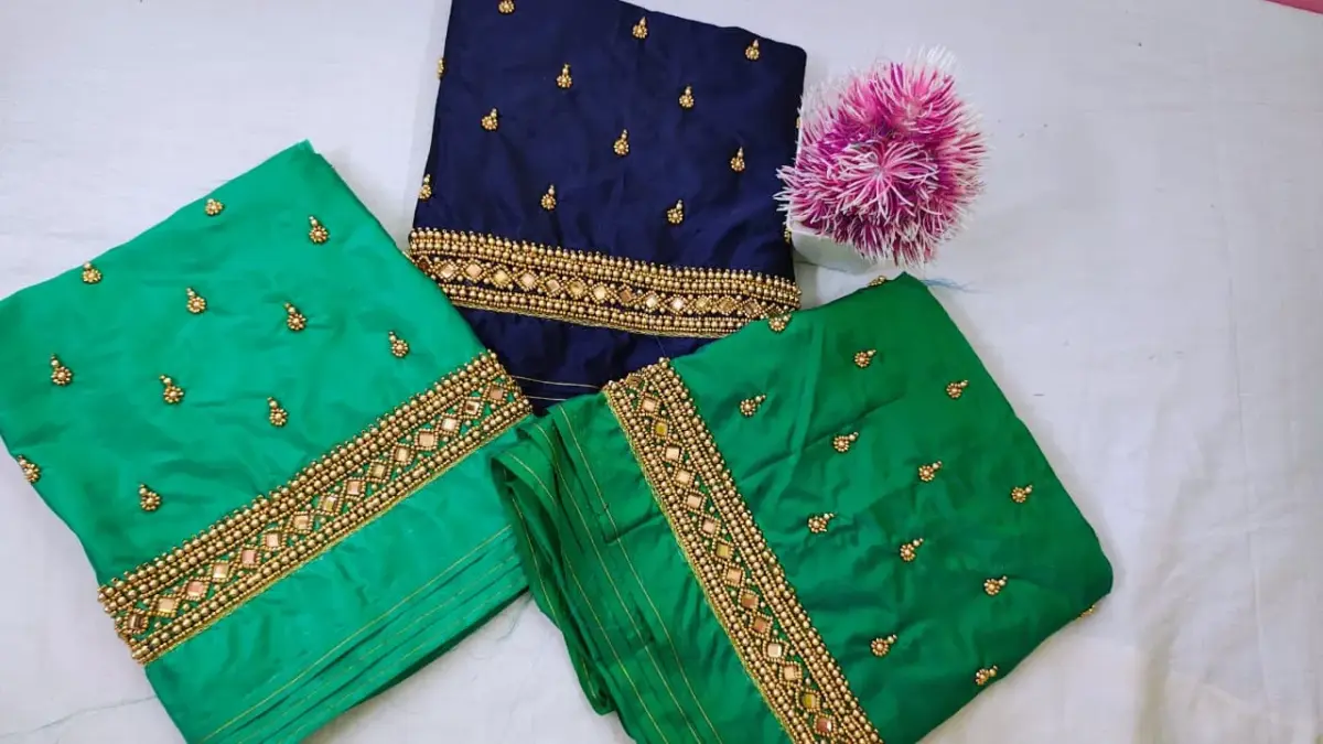 Royal Yellow-Gold Kundan Maggam Work Blouse – Exclusive Offer! 2