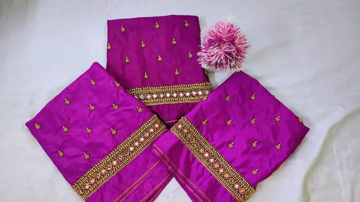 Royal Yellow-Gold Kundan Maggam Work Blouse – Exclusive Offer! 3