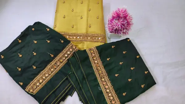 Royal Yellow-Gold Kundan Maggam Work Blouse – Exclusive Offer!