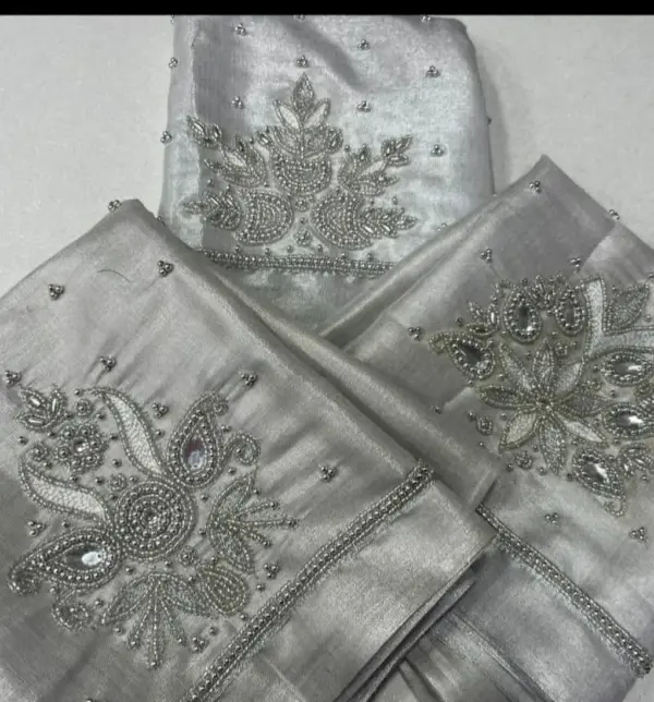 Shimmering Silver Tissue Aari Work Blouses – Unmissable Offer!