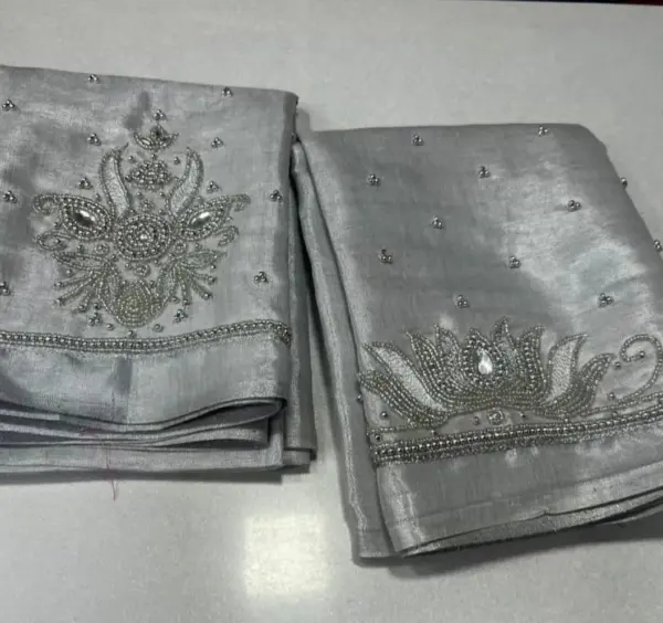Shimmering Silver Tissue Aari Work Blouses – Unmissable Offer!