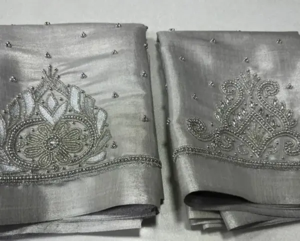 Shimmering Silver Tissue Aari Work Blouses – Unmissable Offer!