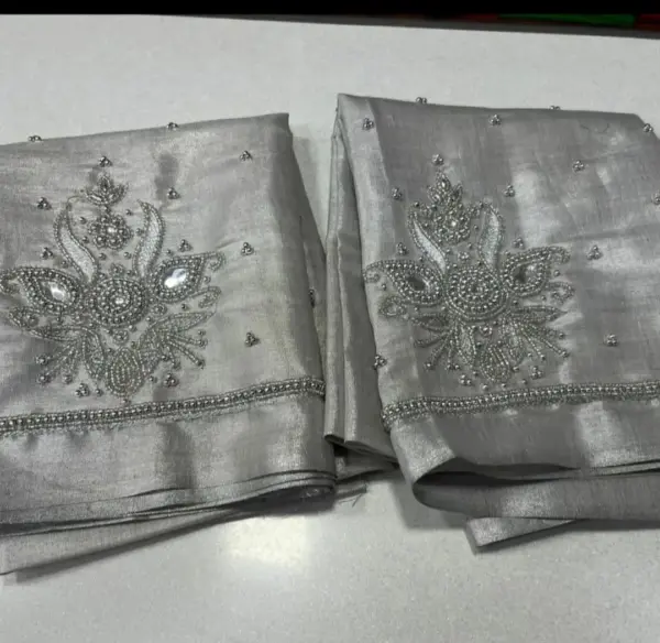 Shimmering Silver Tissue Aari Work Blouses – Unmissable Offer!