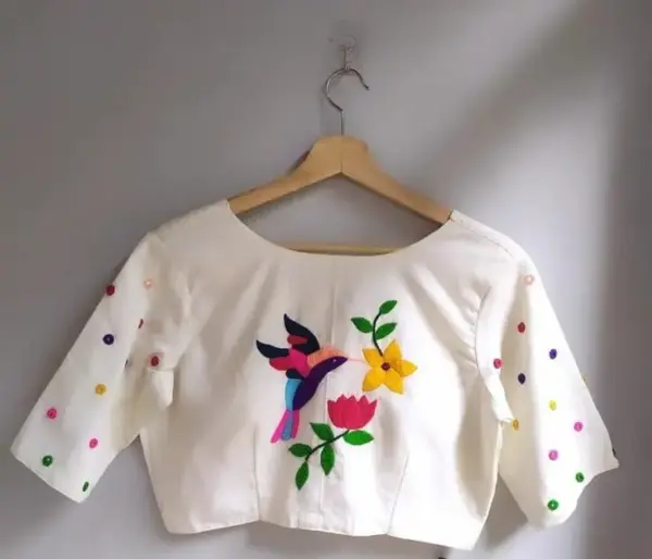 Timeless Charm – Half White Thread Work Blouse Trending This Season