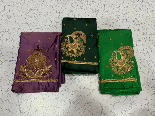 Baby Pink Buti Maggam Work Blouse – Elegant Half Pattu Design