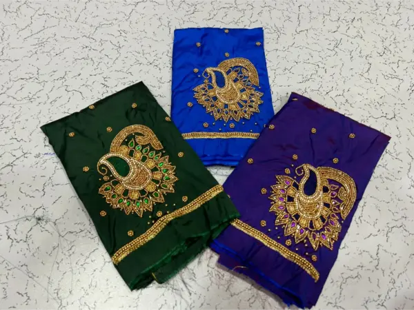 Baby Pink Buti Maggam Work Blouse – Elegant Half Pattu Design