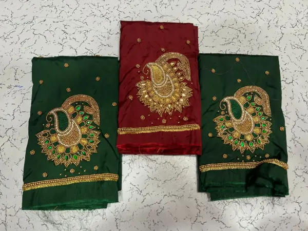 Baby Pink Buti Maggam Work Blouse – Elegant Half Pattu Design