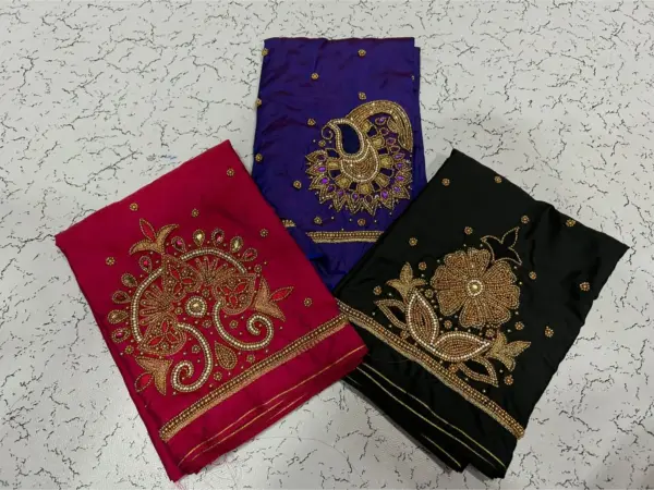 Baby Pink Buti Maggam Work Blouse – Elegant Half Pattu Design