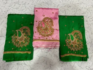 Baby Pink Buti Maggam Work Blouse – Elegant Half Pattu Design 7