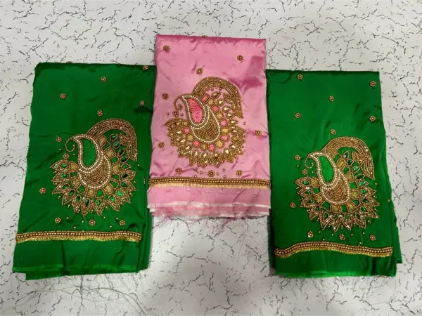 Baby Pink Buti Maggam Work Blouse – Elegant Half Pattu Design