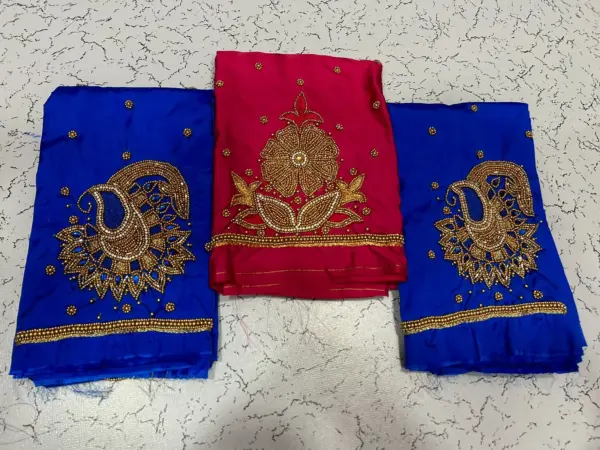 Baby Pink Buti Maggam Work Blouse – Elegant Half Pattu Design