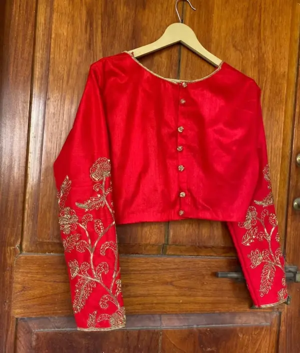 Bold & Beautiful Red Full Sleeves Boat Neck Blouse – Trendy Party Pick