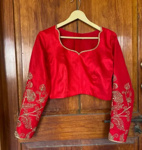 Bold & Beautiful Red Full Sleeves Boat Neck Blouse – Trendy Party Pick