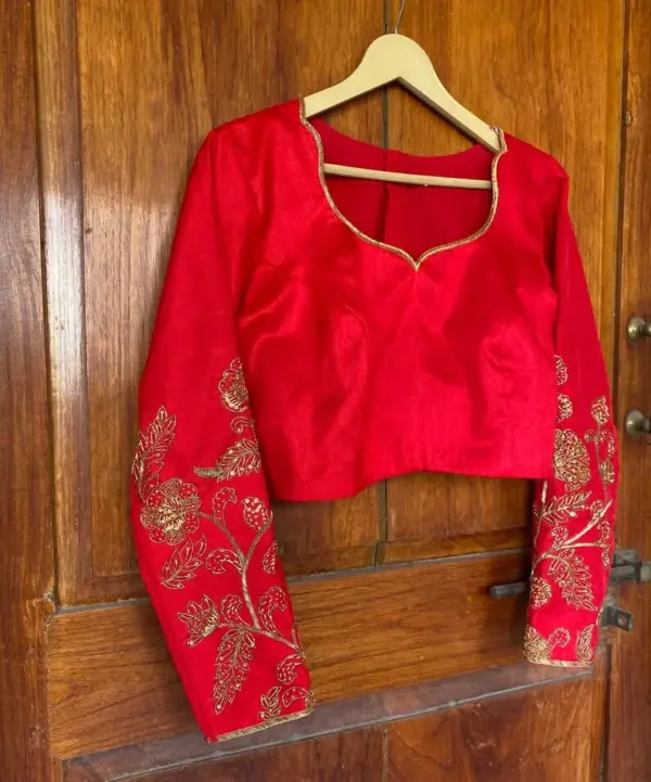 Bold & Beautiful Red Full Sleeves Boat Neck Blouse – Trendy Party Pick