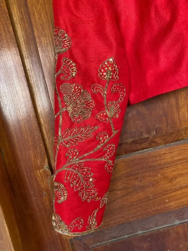 Bold & Beautiful Red Full Sleeves Boat Neck Blouse – Trendy Party Pick