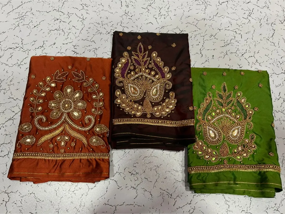 Bottle Green Buti Maggam Blouse Offer – Customizable 5