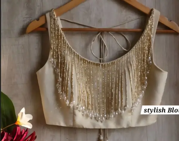 Chic Gold Sleeveless Designer Blouse – Perfect for Festive & Party Wear